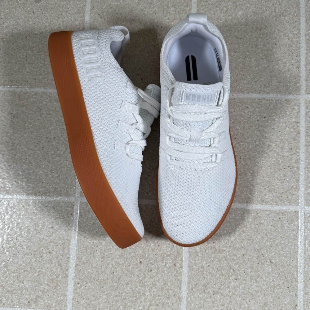 Size 9.5- NOBULL White Knit Trainer Gum Sole - Picture 2 of 8